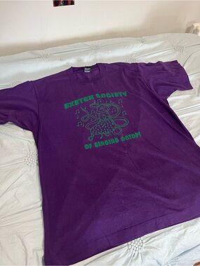 Screen Stars Purple Tee with Green Graphic - Exeter Society